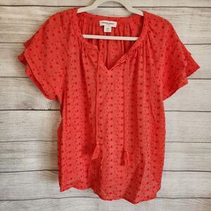 Allison Daley Medium Petite 100% Cotton Red Short Sleeve Blouse